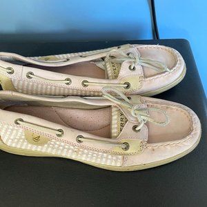 Sperry Pink White Seersucker Shoes 9